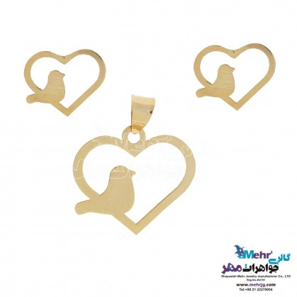 Half set of gold - Pendant and Earring - Bird and heart Design-MS0174